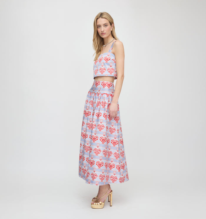 The Kate Midi Skirt - Poppy Damask Stripe