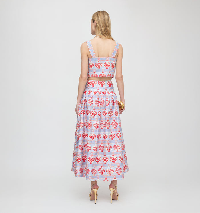 The Kate Midi Skirt - Poppy Damask Stripe