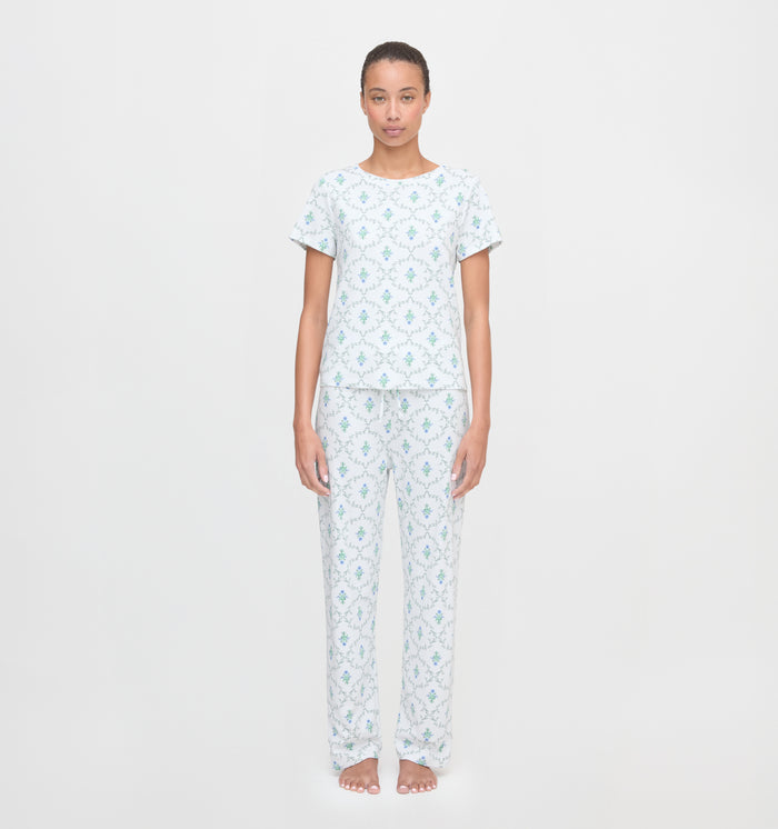 The Kelly Pajama Set in Green Trellis color: Green Trellis