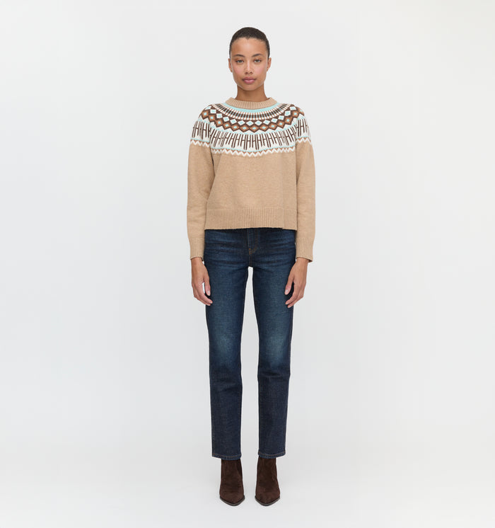 The Klaire Sweater in Camel Fair Isle color: Camel Fair Isle