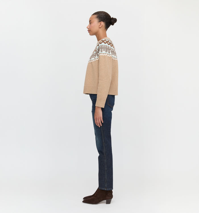 The Klaire Sweater in Camel Fair Isle color: Camel Fair Isle