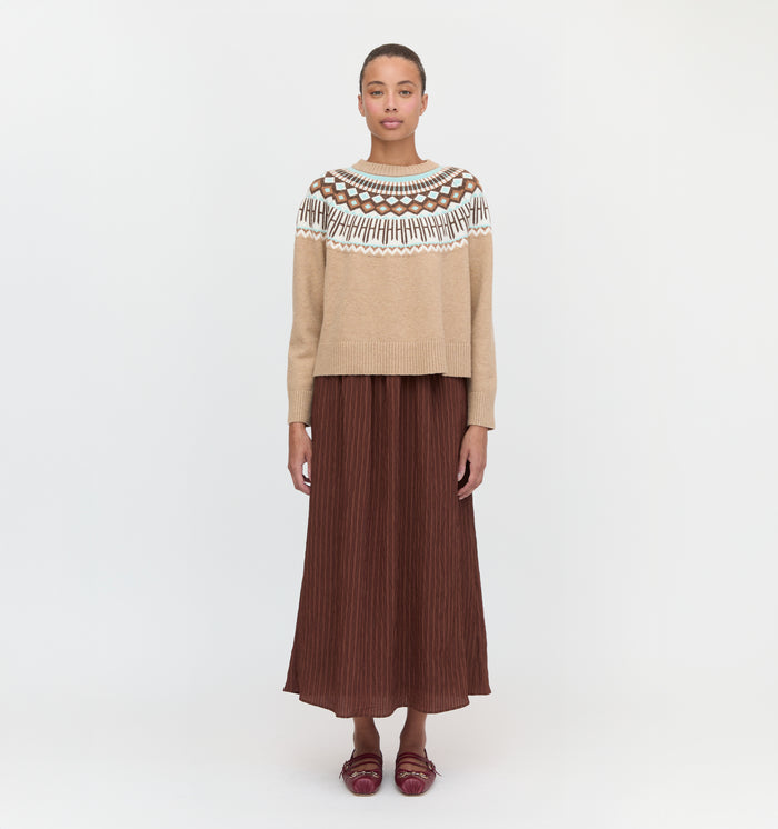 The Klaire Sweater in Camel Fair Isle color: Camel Fair Isle