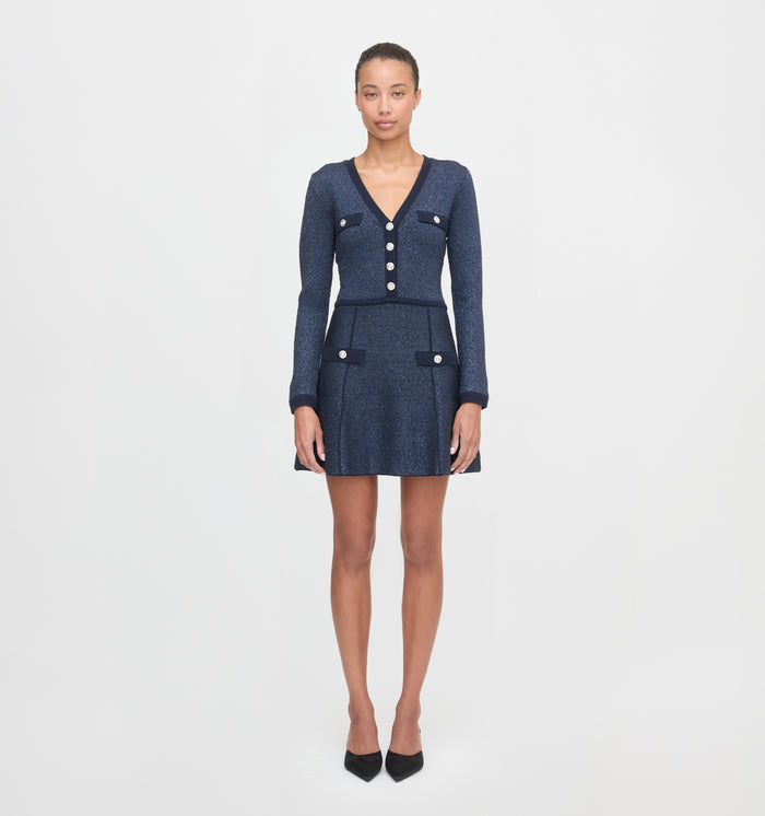The Lana Dress in Navy Sequin color: Navy Sequin