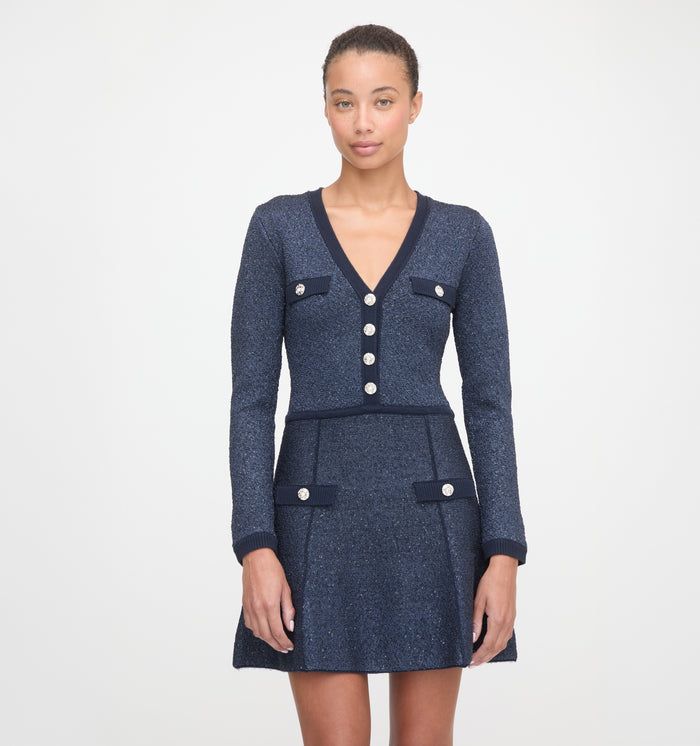 The Lana Dress in Navy Sequin color: Navy Sequin