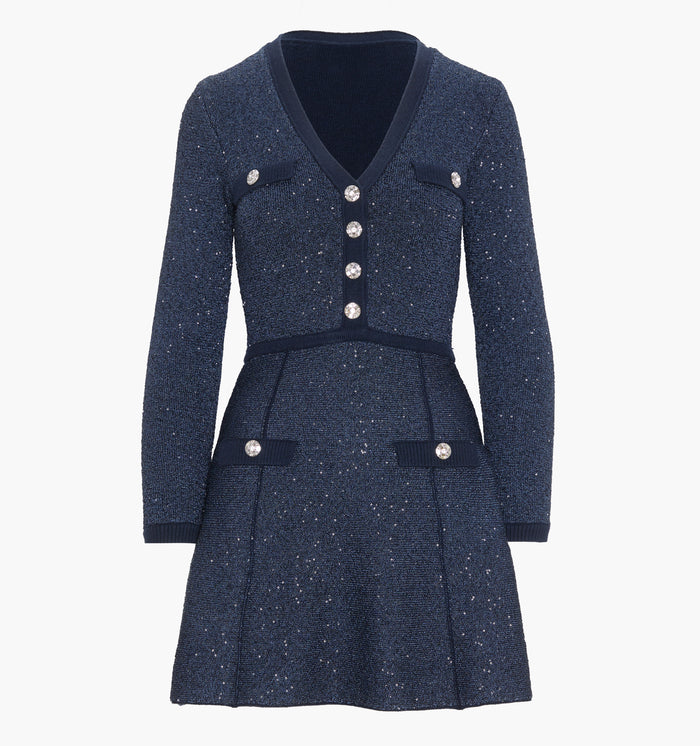 The Lana Dress in Navy Sequin color: Navy Sequin