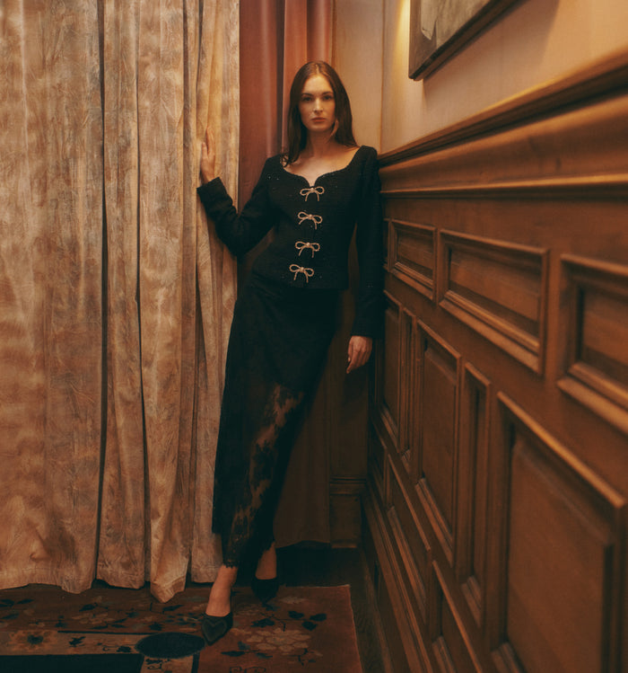 The Bec Jacket in Black Sequin Tweed color: Black Sequin Tweed
