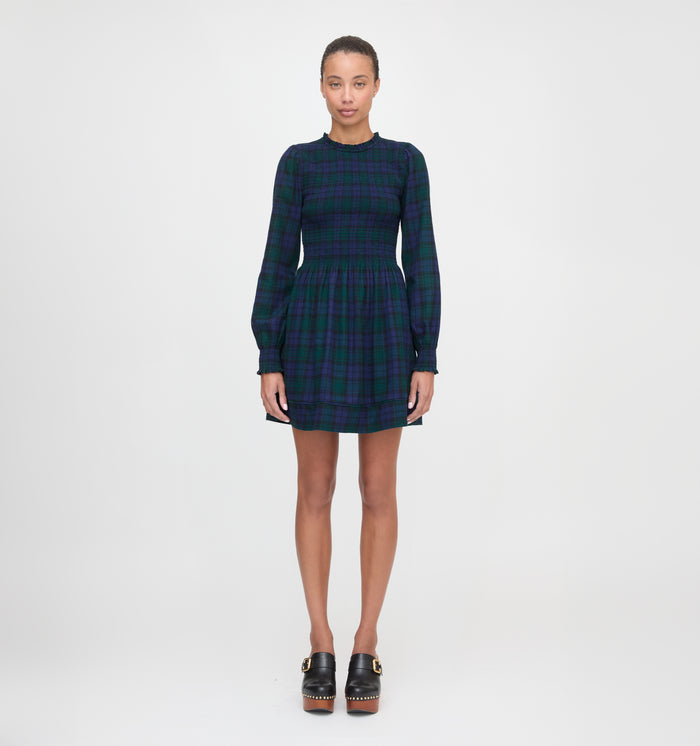 The Lilia Mini Nap Dress in Blackwatch Tartan color: Blackwatch Tartan