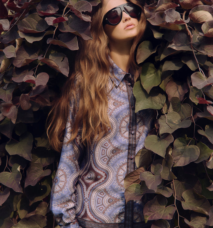 The Liv Top in Brown Cobalt Medallion color: Brown Cobalt Medallion