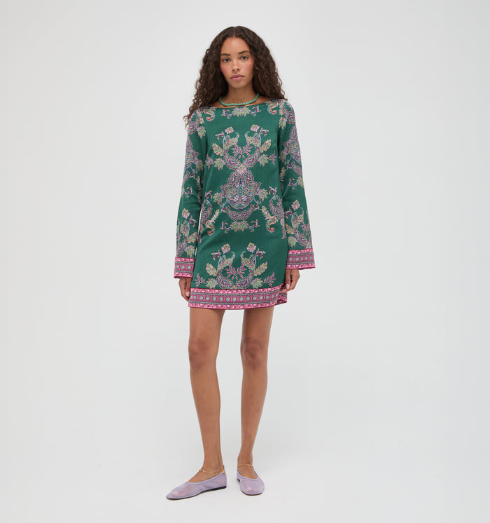 The Long Sleeve Viola Dress - Windsor Paisley Emerald Green