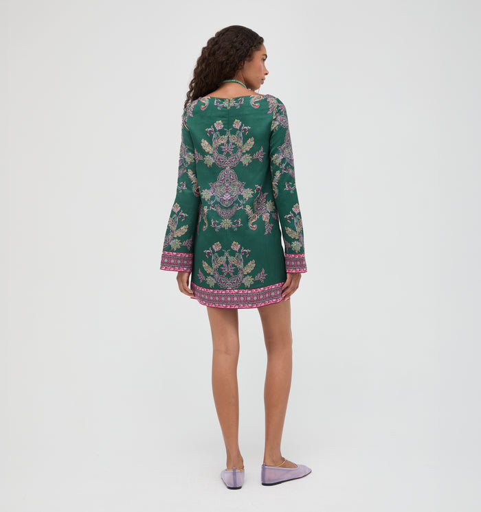 The Long Sleeve Viola Dress - Windsor Paisley Emerald Green