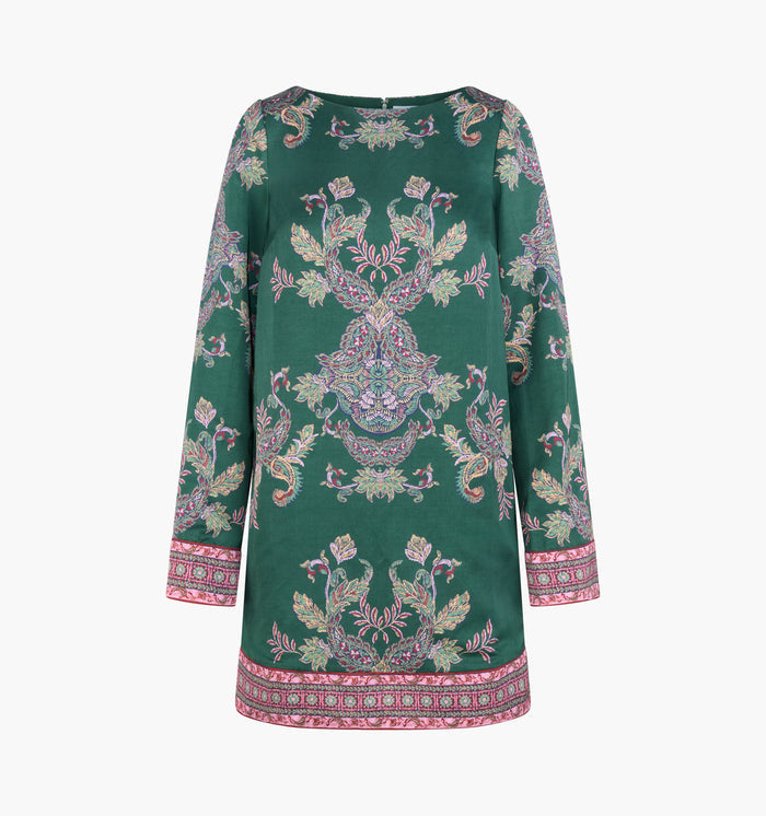 The Long Sleeve Viola Dress - Windsor Paisley Emerald Green
