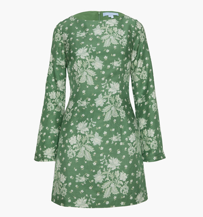 The Longsleeve Viola Dress - Green Delft Bouquet