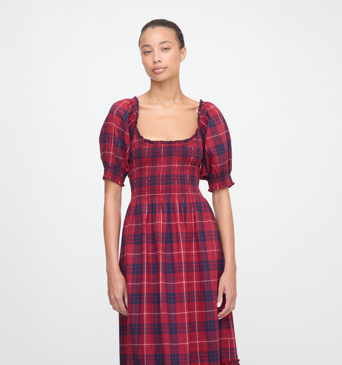 The Louisa Nap Dress in Cherry Tartan color: Cherry Tartan