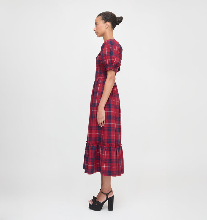 The Louisa Nap Dress in Cherry Tartan color: Cherry Tartan