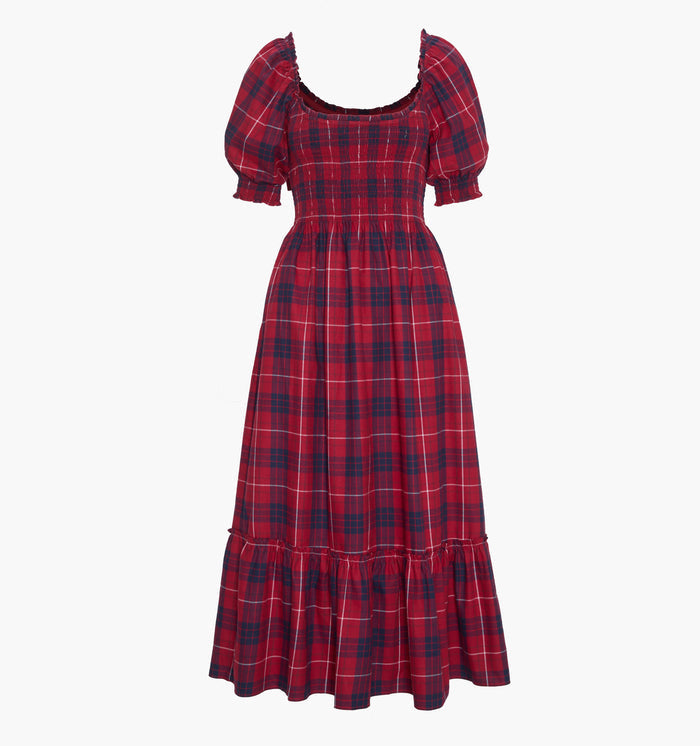 The Louisa Nap Dress in Cherry Tartan color: Cherry Tartan