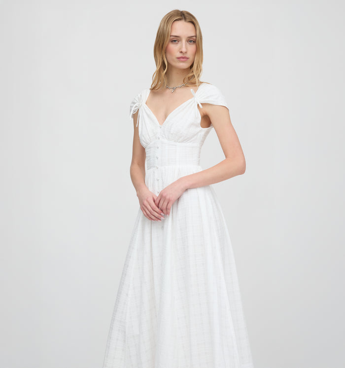 The Lucille Dress - White Crinkle Check