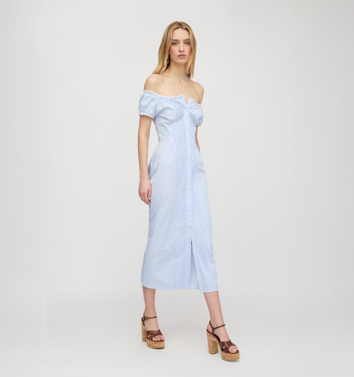 The Madison Dress - Blue/White Stripe