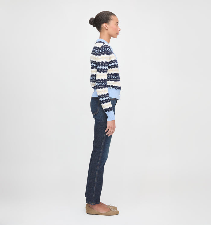 The Mairead Cardigan in Blue Multi Fair Isle color: Blue Multi