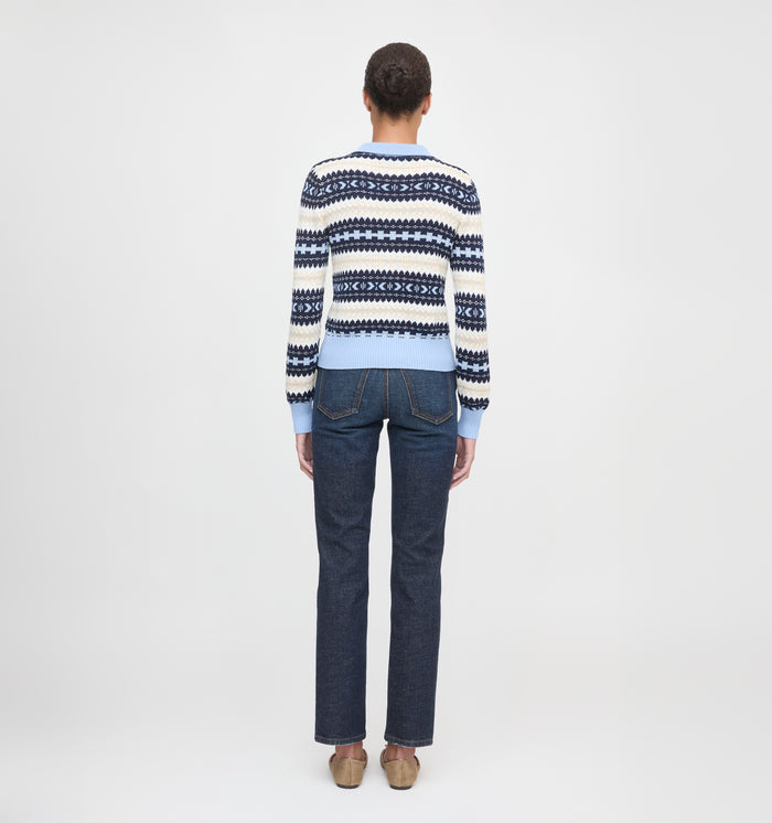 The Mairead Cardigan in Blue Multi Fair Isle color: Blue Multi