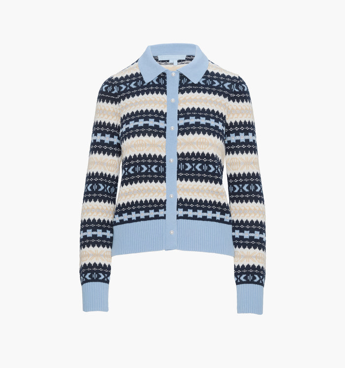 The Mairead Cardigan in Blue Multi Fair Isle color: Blue Multi
