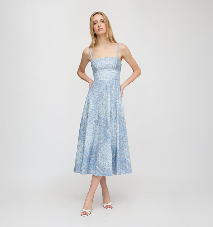 The Margot Dress - Dusty Blue Paisley Scarf