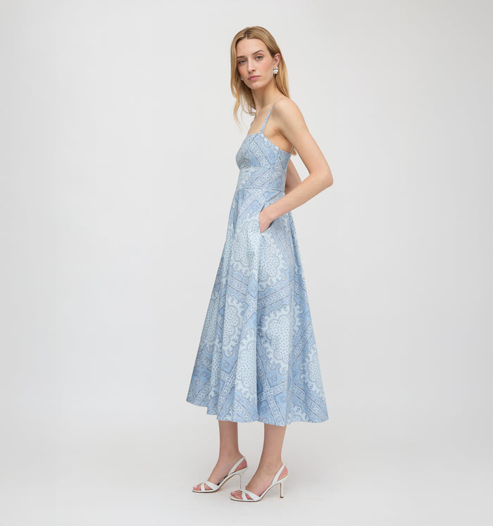 The Margot Dress - Dusty Blue Paisley Scarf