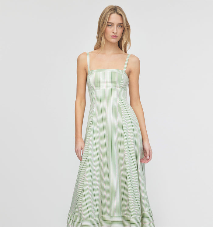 The Margot Dress - Green Jacquard Stripe