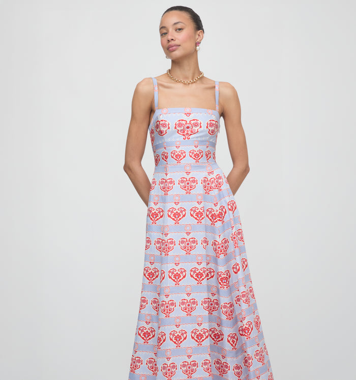 The Margot Dress - Poppy Damask Stripe