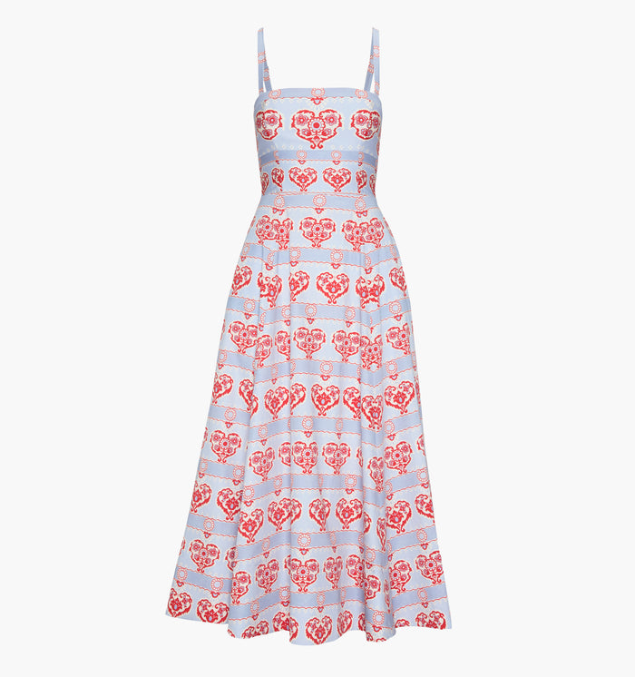 The Margot Dress - Poppy Damask Stripe