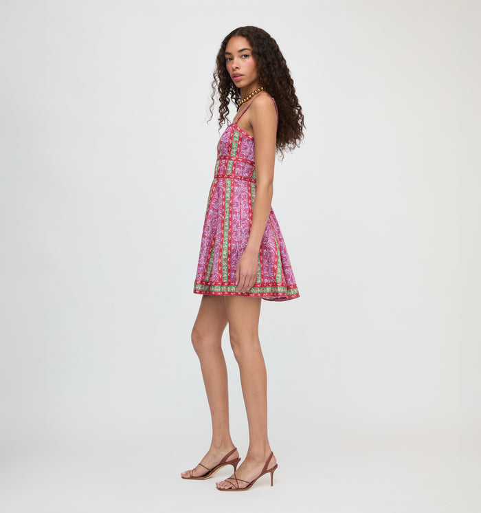 The Margot Mini Dress - Sunset Etched Floral Stripe