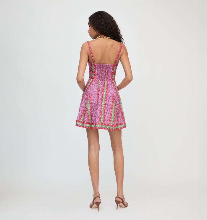 The Margot Mini Dress - Sunset Etched Floral Stripe