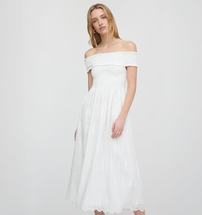 The Marguerite Nap Dress - White Trellis Broderie