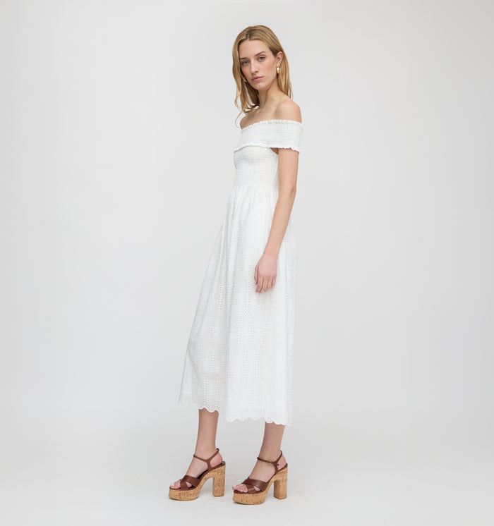 The Marguerite Nap Dress - White Trellis Broderie