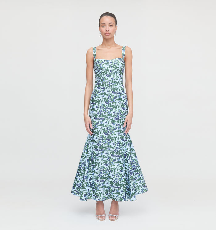 The Marietta Dress - Blue Pressed Flowers