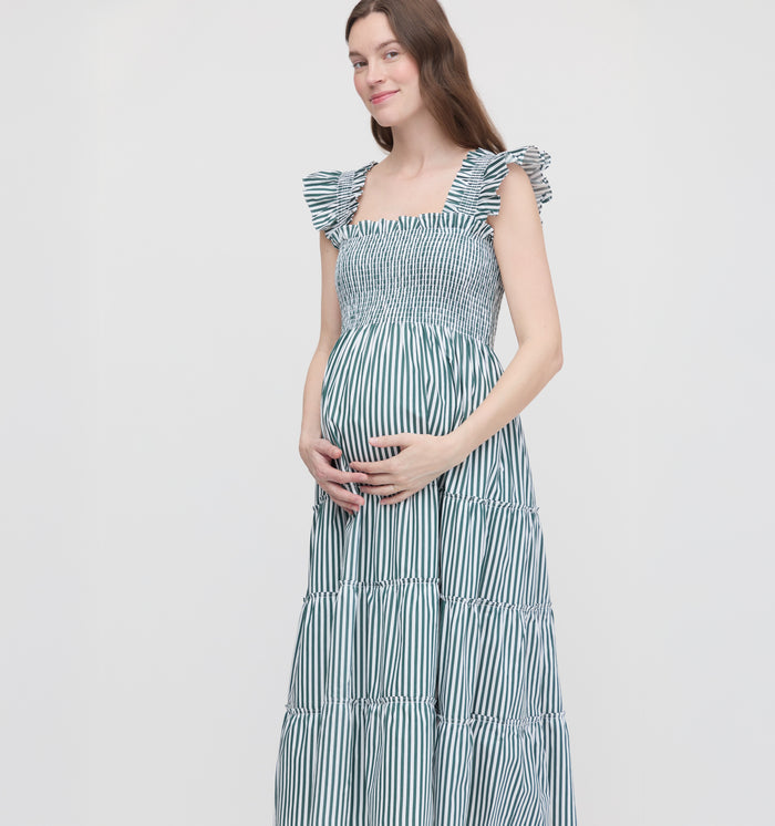 The Maternity Ellie Nap Dress - Green Stripe