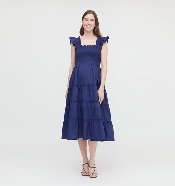 The Maternity Ellie Nap Dress - Navy Cotton