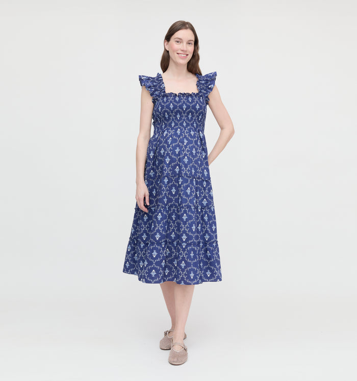The Maternity Ellie Nap Dress - Navy Trellis