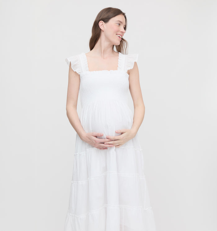 The Maternity Ellie Nap Dress - White Shadow Stripe