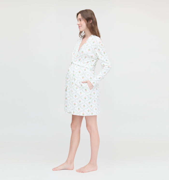 The Maternity Ivory Robe - Pastel Trellis