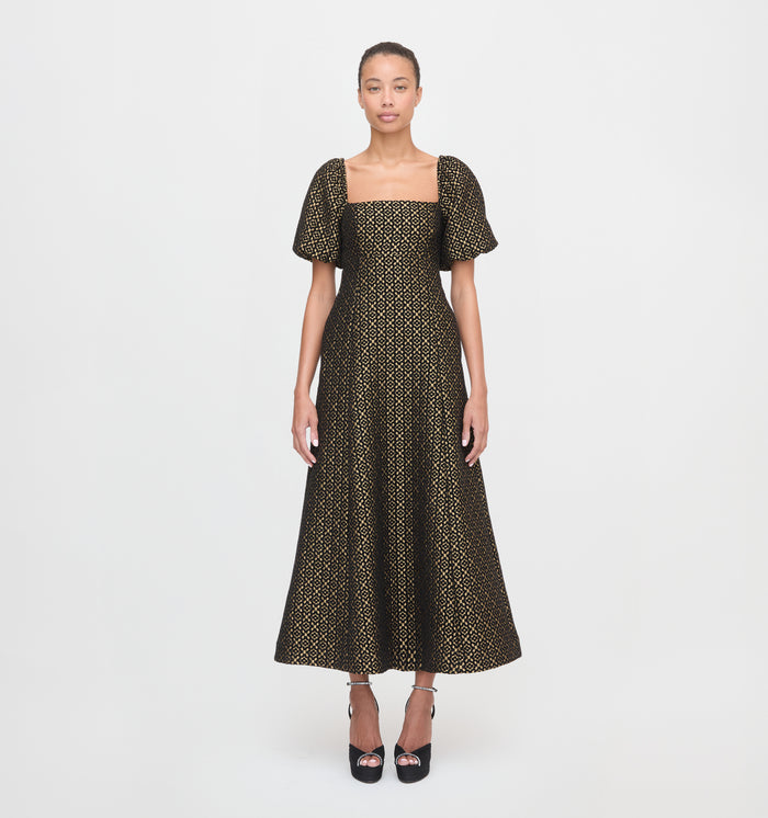 The Matilda Dress in Metallic Brocade color: Metallic Brocade