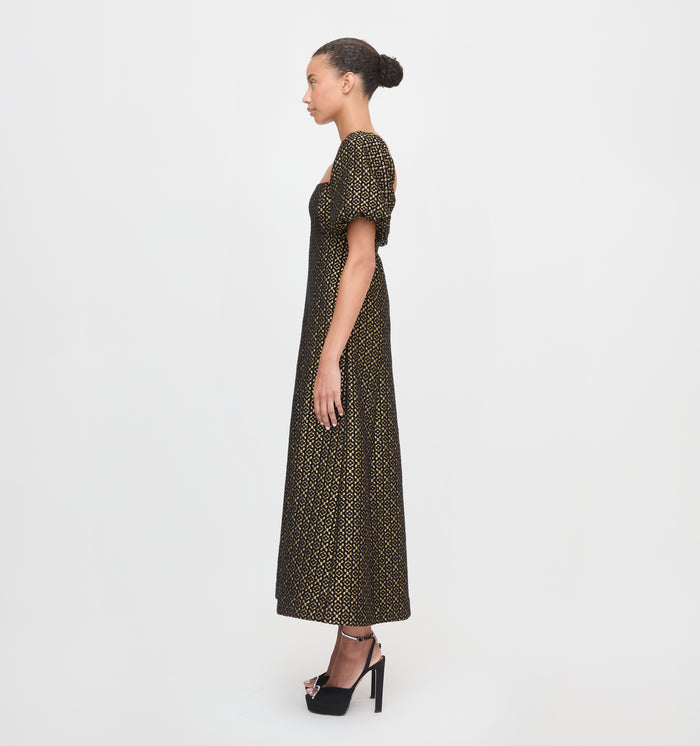 The Matilda Dress in Metallic Brocade color: Metallic Brocade