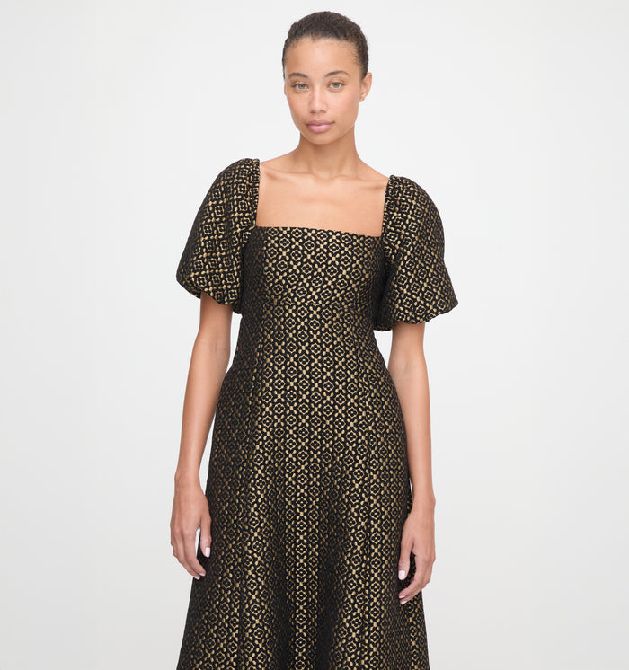 The Matilda Dress in Metallic Brocade color: Metallic Brocade
