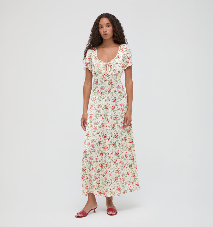 The Maxine Dress - Primrose Bouquet Ivory/Coral