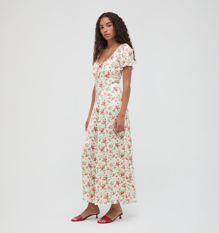 The Maxine Dress - Primrose Bouquet Ivory/Coral