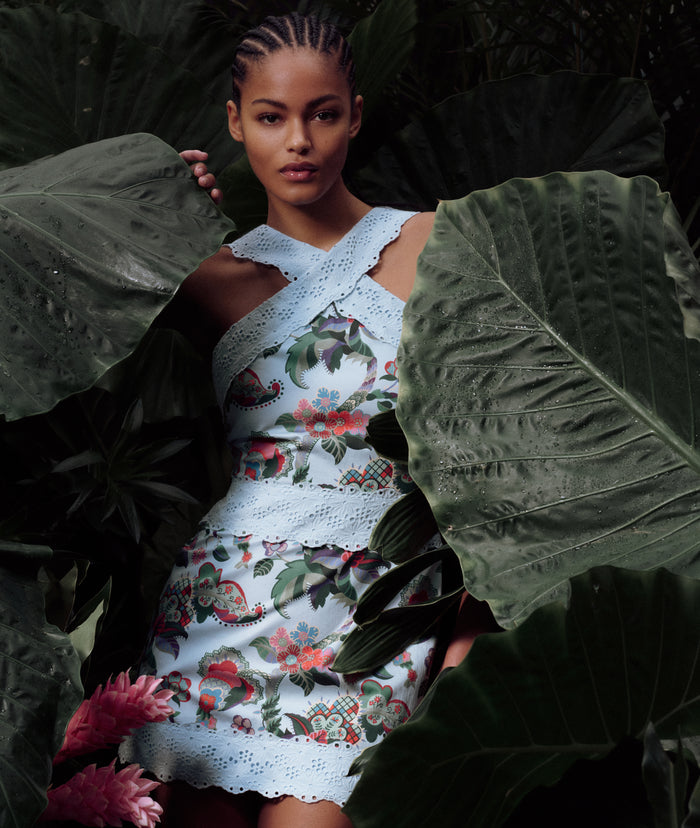 The Meagan Dress - Light Blue Jungle Floral