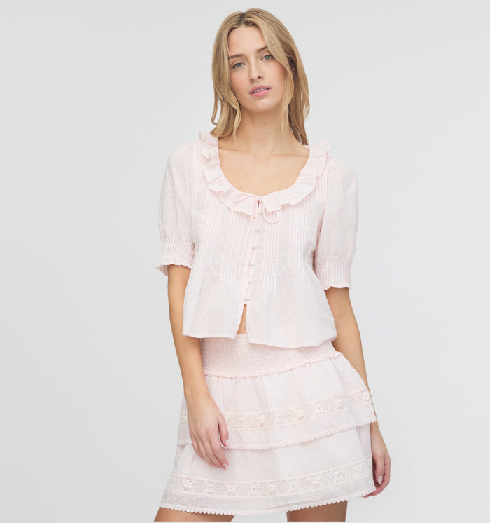 The Meena Skirt - Powder Pink Swiss Dot