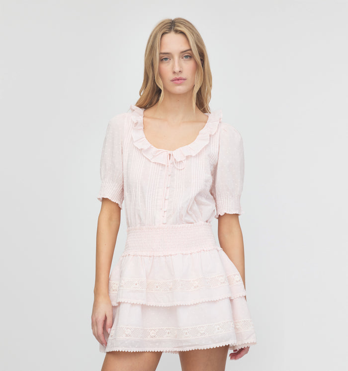 The Meena Skirt - Powder Pink Swiss Dot