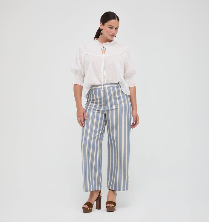 The Mindy Pant -  Coln Ticking Stripe Dusty Blue