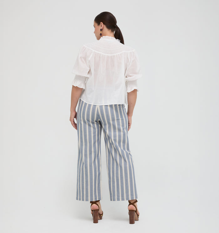 The Mindy Pant -  Coln Ticking Stripe Dusty Blue