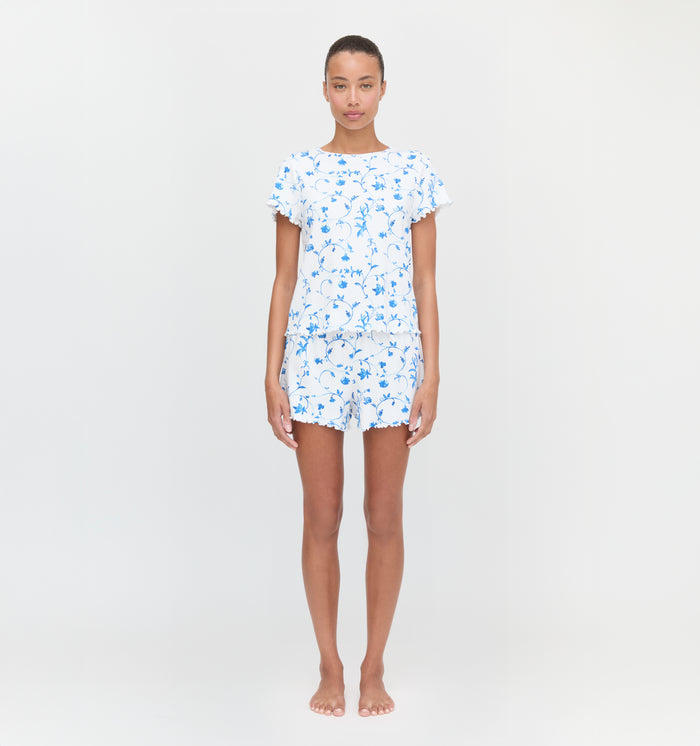 The Nina Pajama Set in Blue Botanical color: Blue Botanical